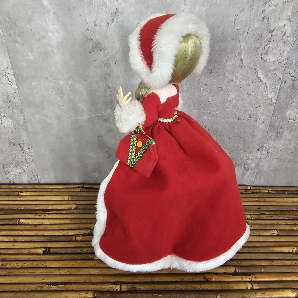 Vintage 70s Christmas Big Eye Stocking Doll Turning Music Box Silent Night AS IS